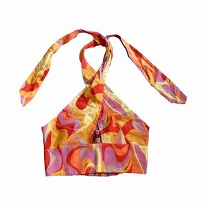 NWT Zara Orange and Pink Halter Top